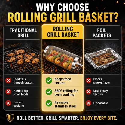 🔥 Never Flip Your Food Again – Rolling BBQ Grill Basket