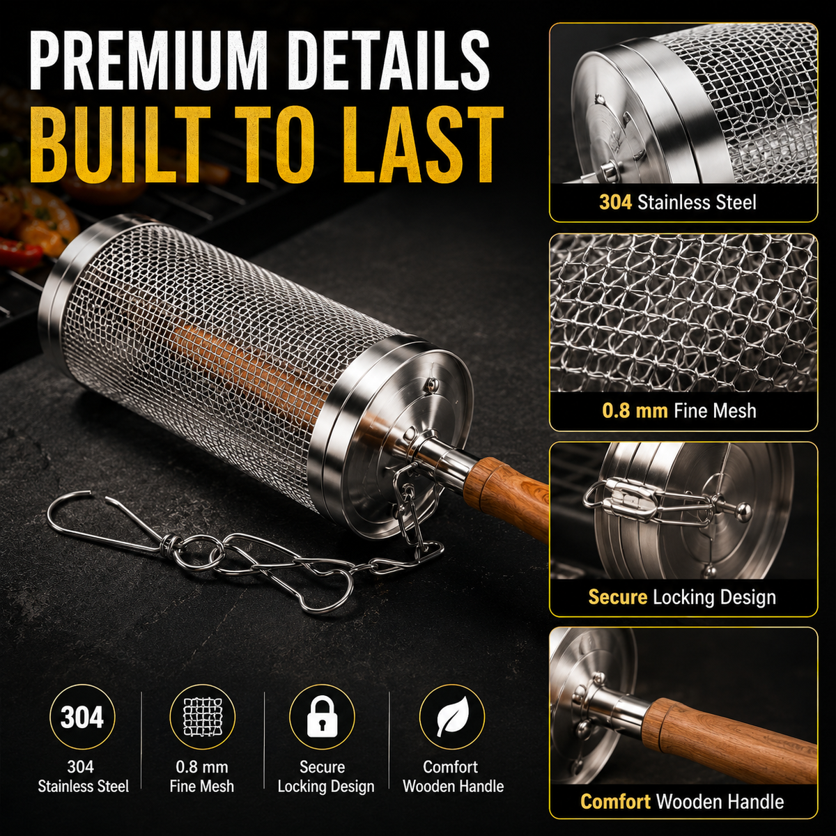 🔥 Never Flip Your Food Again – Rolling BBQ Grill Basket