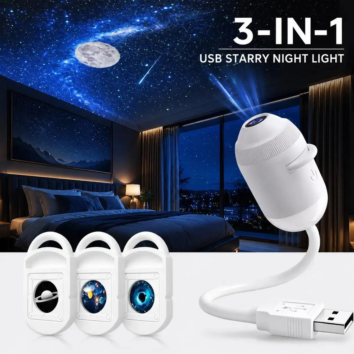 ✨ Plug-and-Play HD Star Projector - Night light + 3 Star Tablets