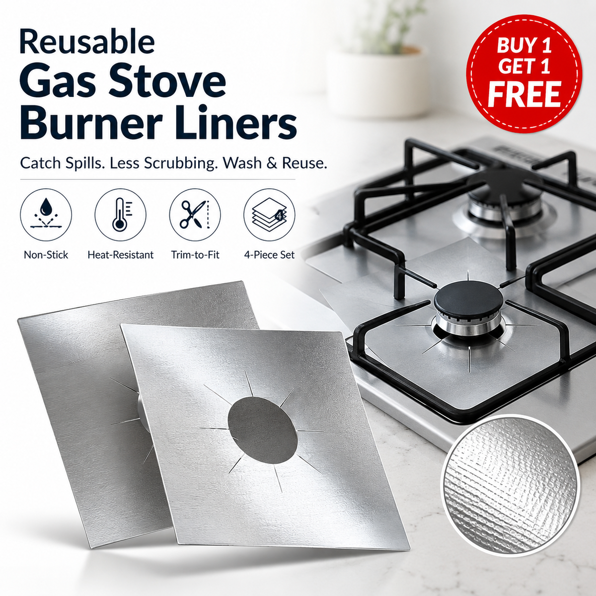 Reusable gas stove burner liners