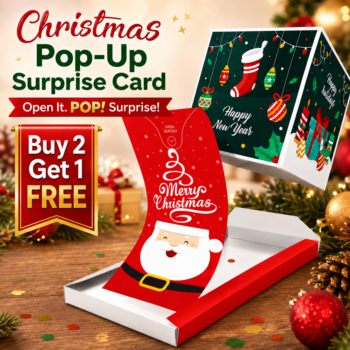 ✨Christmas Exploding Confetti Surprise Card – Pop-Up Joy in Every Envelope 🎄✨