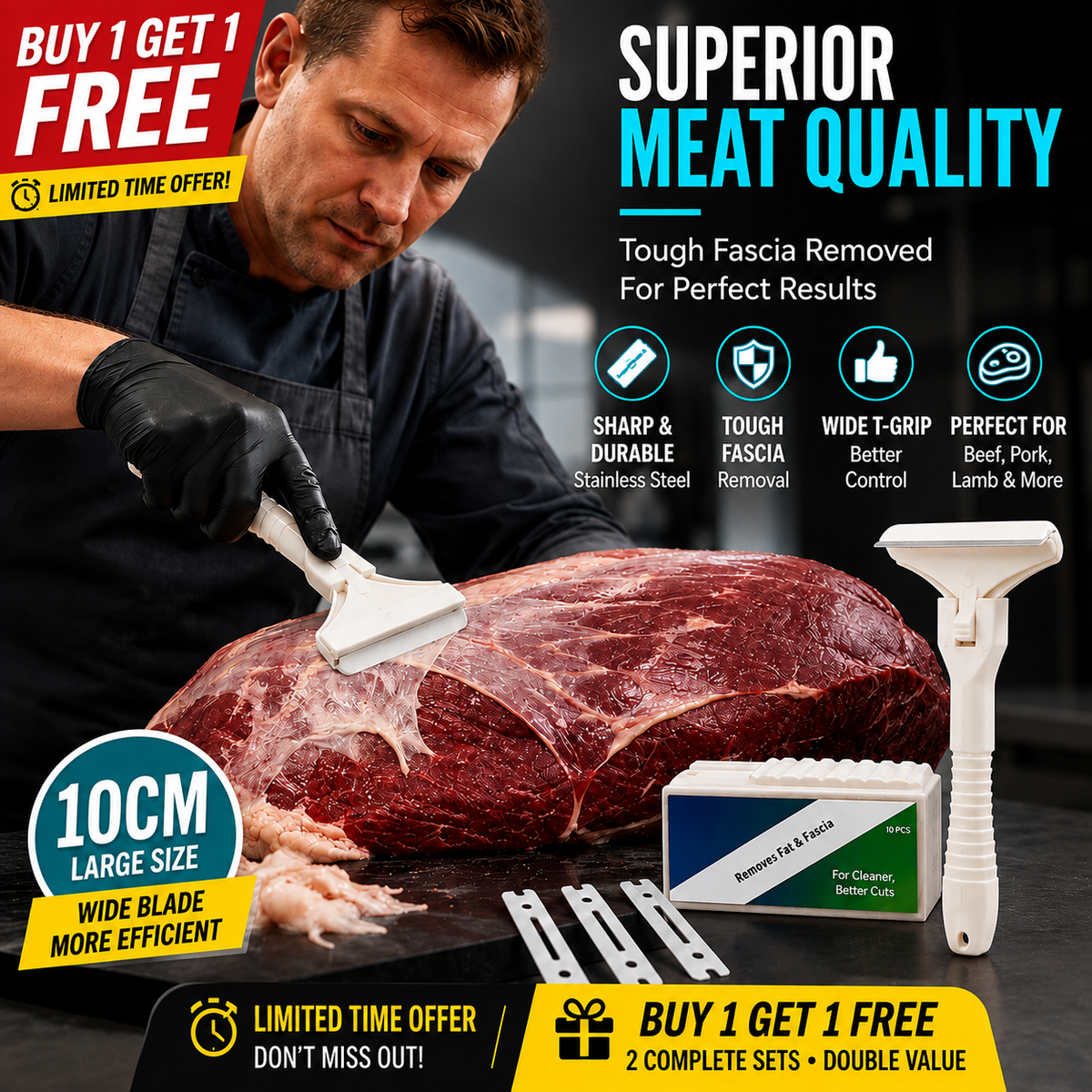 🥩 Stainless Steel Meat Scraper – Easy Fat & Fascia Removal