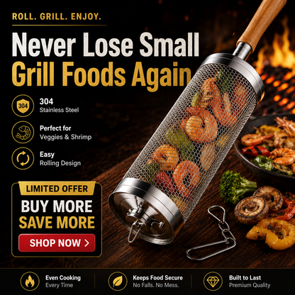 🔥 Never Flip Your Food Again – Rolling BBQ Grill Basket